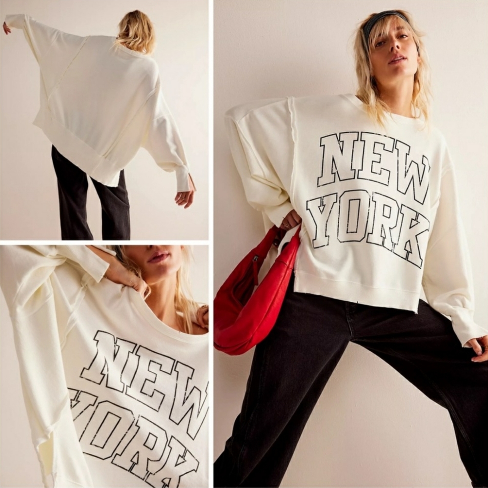 Free People We the Free New York Graphic Camden White Small  nwot